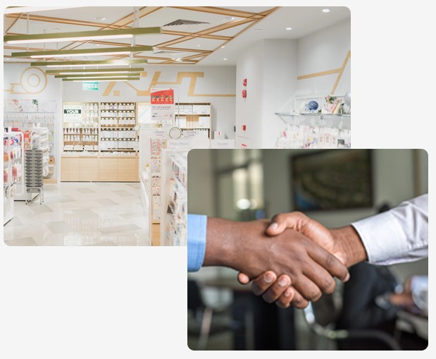 pharmacy and a handshake showing trust